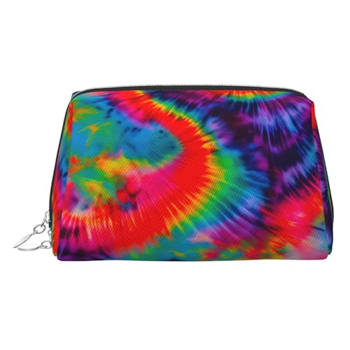 Goldfarbene Make-up-Tasche aus Leder – buntes Batik-Muster, Reise-Kosmetik-Organizer mit Griff und Reißverschluss, perfekt für den täglichen Gebrauch, silber, Einheitsgröße von LLOTPQ