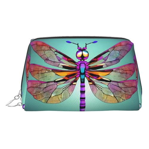 Goldfarbene Make-up-Tasche aus Leder – niedliches Libellenmuster, Reise-Kosmetik-Organizer mit Griff und Reißverschluss, perfekt für den täglichen Gebrauch, silber, Einheitsgröße von LLOTPQ