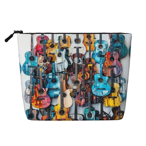 Kosmetiktasche aus künstlichem Hanf, Rot / Blau, Galaxie-Druck, Reise-Kulturbeutel für Damen, tägliche Aufbewahrung, Geschäftsreisen und mehr, Farbige Akustik- und Gitarren, Einheitsgröße von LLOTPQ