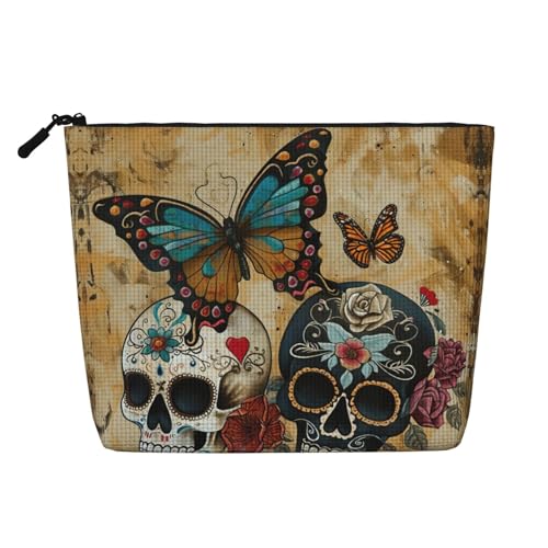 Kosmetiktasche aus künstlichem Hanf, Rot / Blau, Galaxie-Druck, Reise-Kulturbeutel für Damen, tägliche Aufbewahrung, Geschäftsreisen und mehr, Sugar Skulls Butterfly, Einheitsgröße von LLOTPQ