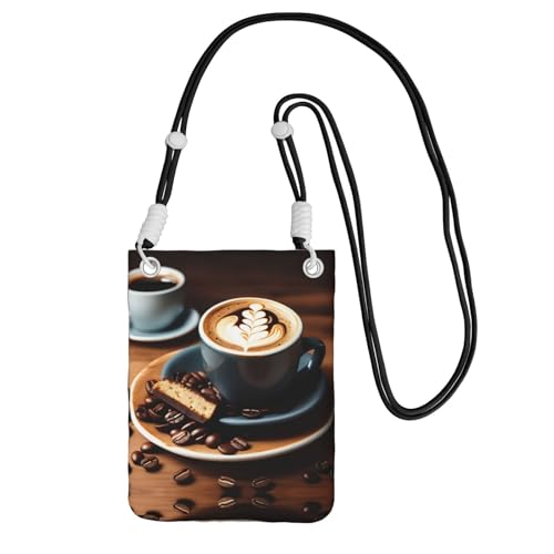 LLOTPQ Schwarze Handy-Tasche – Delicious Coffee Print Crossbody Geldbörse, Universalgurt, ideal für Pendler, Einkaufen, Schwarz , Einheitsgröße von LLOTPQ