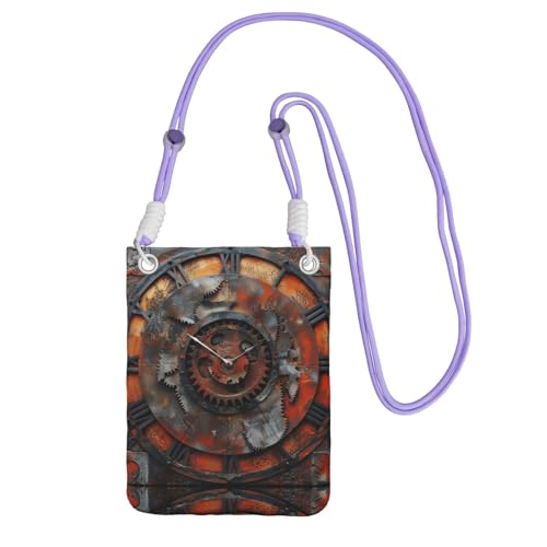 LLOTPQ Schwarze Tragetasche für Mobiltelefone – Crossbody-Tasche mit Uhr-Gear-Druck, Universalgurt, ideal für Pendler, Einkaufen, violett, Einheitsgröße LLOTPQ Schwarze Tragetasche für Mobiltelefone – Crossbody-Tasche mit Uhr-Gear-Druck, Universalgurt, ideal für Pendler, Einkaufen, violett, Einheitsgröße von LLOTPQ