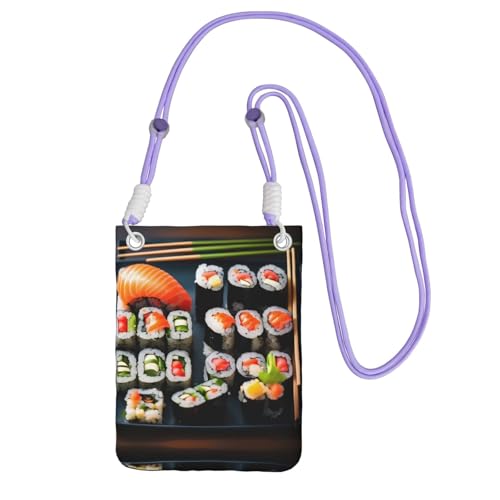 LLOTPQ Schwarze Tragetasche für Mobiltelefone – Sushi-Muster, Crossbody-Tasche, Universalgurt, ideal für Pendler, Einkaufen, violett, Einheitsgröße LLOTPQ Schwarze Tragetasche für Mobiltelefone – Sushi-Muster, Crossbody-Tasche, Universalgurt, ideal für Pendler, Einkaufen, violett, Einheitsgröße von LLOTPQ