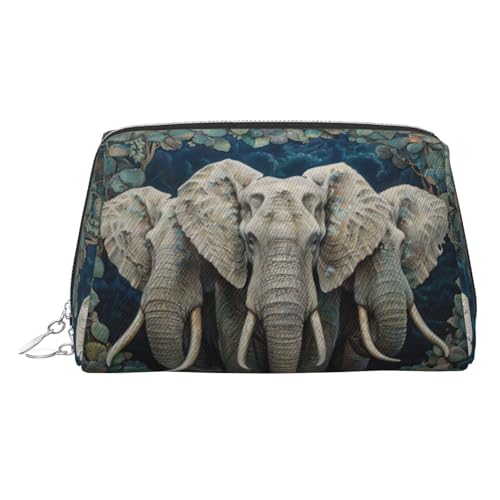 Make-up-Tasche aus Leder, goldfarben, Elefanten-Kunstdruck, Reise-Kosmetik-Organizer mit Griff und Reißverschluss, perfekt für den täglichen Gebrauch, silber, Einheitsgröße Make-up-Tasche aus Leder, goldfarben, Elefanten-Kunstdruck, Reise-Kosmetik-Organizer mit Griff und Reißverschluss, perfekt für den täglichen Gebrauch, silber, Einheitsgröße von LLOTPQ