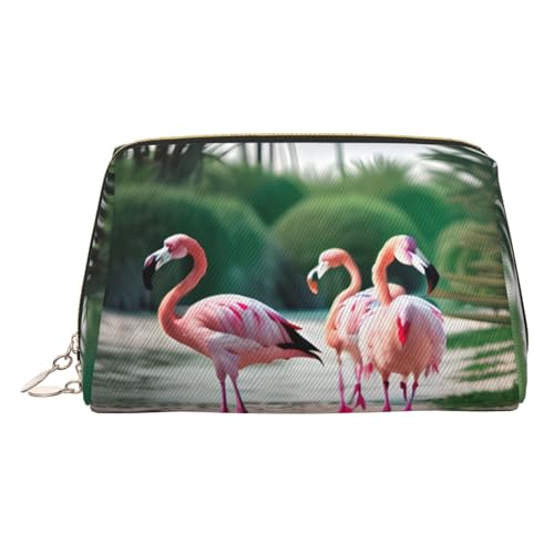 Make-up-Tasche aus Leder, mit Flamingo- und Ananas-Druck, Reise-Kosmetik-Organizer mit Griff und Reißverschluss, perfekt für den täglichen Gebrauch, goldfarben, gold, Einheitsgröße Make-up-Tasche aus Leder, mit Flamingo- und Ananas-Druck, Reise-Kosmetik-Organizer mit Griff und Reißverschluss, perfekt für den täglichen Gebrauch, goldfarben, gold, Einheitsgröße von LLOTPQ