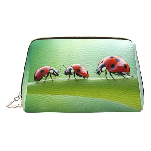 Make-up-Tasche aus Leder, mit lustigem Marienkäfer-Druck, Reise-Kosmetik-Organizer mit Griff und Reißverschluss, perfekt für den täglichen Gebrauch, goldfarben, gold, Einheitsgröße Make-up-Tasche aus Leder, mit lustigem Marienkäfer-Druck, Reise-Kosmetik-Organizer mit Griff und Reißverschluss, perfekt für den täglichen Gebrauch, goldfarben, gold, Einheitsgröße von LLOTPQ