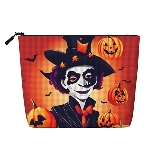 Make-up-Tasche aus künstlichem Hanf, Minzgrau mit Blättern, Reise-Kulturbeutel für Damen, tägliche Aufbewahrung, Geschäftsreisen und mehr, glücklich halloween, Einheitsgröße von LLOTPQ