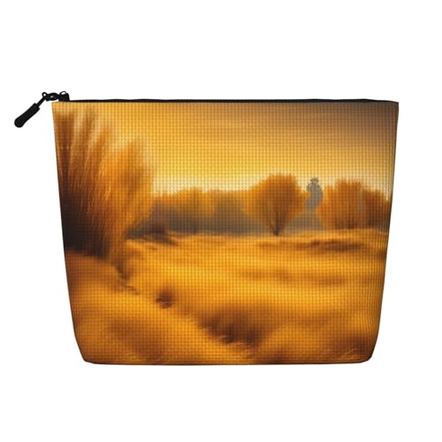 Make-up-Tasche aus künstlichem Hanf, Motiv: Goldene Graslandschaften, Reise-Kulturbeutel für Frauen, tägliche Aufbewahrung, Geschäftsreisen und mehr, Herbstliche goldene Graslandschaften von LLOTPQ