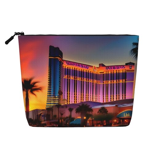 Make-up-Tasche aus künstlichem Hanf, Motiv: Weihnachten, Karneval, Dorf, Reise-Kulturbeutel für Frauen, tägliche Aufbewahrung, Geschäftsreisen und mehr, Las Vegas Sunset 1, Einheitsgröße von LLOTPQ