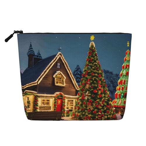 Make-up-Tasche aus künstlichem Hanf, Motiv: Weihnachten, Karneval, Dorf, Reise-Kulturbeutel für Frauen, tägliche Aufbewahrung, Geschäftsreisen und mehr, Weihnachts-Karnevalsdorf, Einheitsgröße von LLOTPQ