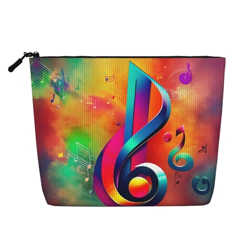 Make-up-Tasche aus künstlichem Hanf mit Dinosaurier-Druck, Reise-Kulturbeutel für Frauen, tägliche Aufbewahrung, Geschäftsreisen und mehr, Bunte Musiknoten, Einheitsgröße von LLOTPQ