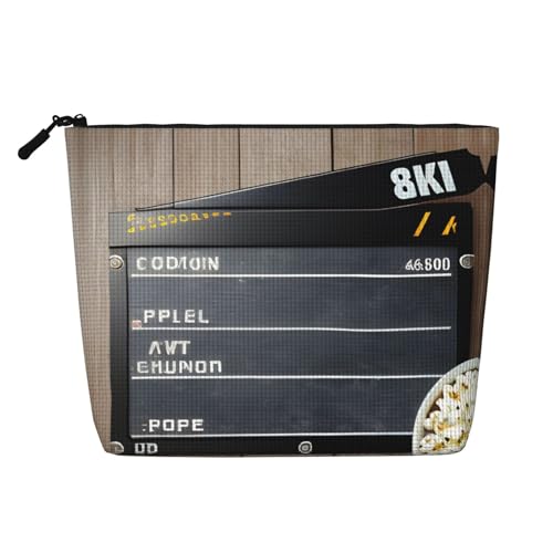 Make-up-Tasche aus künstlichem Hanf mit Dinosaurier-Druck, Reise-Kulturbeutel für Frauen, tägliche Aufbewahrung, Geschäftsreisen und mehr, Cinema Movie Clapboard and Popcorn, Einheitsgröße von LLOTPQ