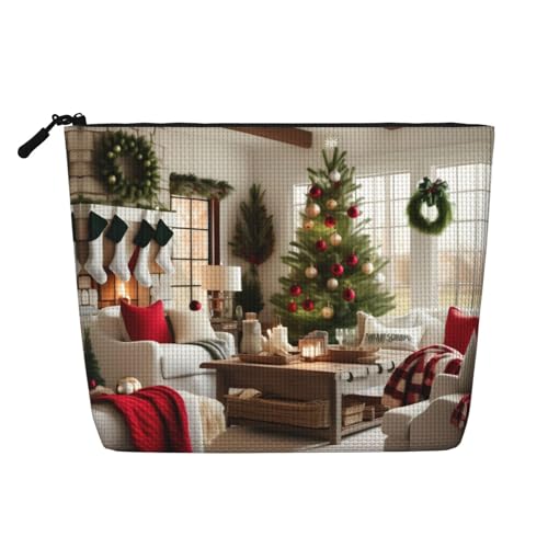 Make-up-Tasche aus künstlichem Hanf mit Dinosaurier-Druck, Reise-Kulturbeutel für Frauen, tägliche Aufbewahrung, Geschäftsreisen und mehr, Farmhouse Christmas, Einheitsgröße von LLOTPQ