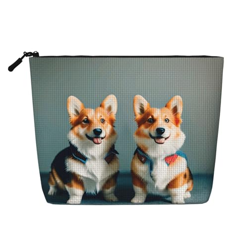 Make-up-Tasche aus künstlichem Hanf mit Dinosaurier-Druck, Reise-Kulturbeutel für Frauen, tägliche Aufbewahrung, Geschäftsreisen und mehr, Tragen von Kleidung, süße Corgi-Hunde, Einheitsgröße von LLOTPQ