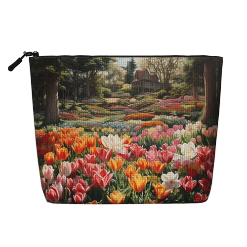 Make-up-Tasche aus künstlichem Hanf mit Weltkarten-Motiv, Reise-Kulturbeutel für Damen, tägliche Aufbewahrung, Geschäftsreisen und mehr, Tulpengarten, Einheitsgröße Make-up-Tasche aus künstlichem Hanf mit Weltkarten-Motiv, Reise-Kulturbeutel für Damen, tägliche Aufbewahrung, Geschäftsreisen und mehr, Tulpengarten, Einheitsgröße von LLOTPQ