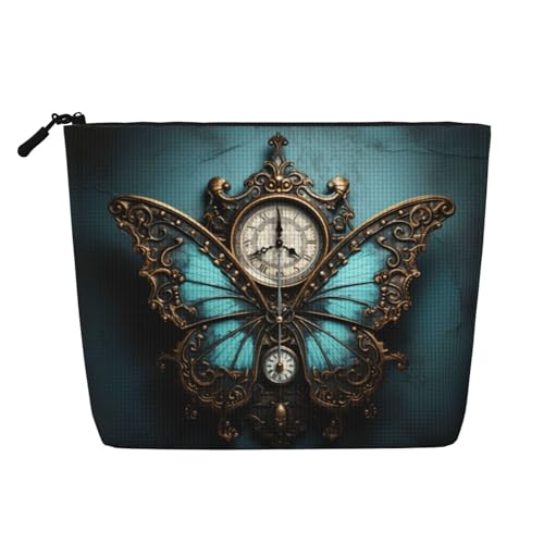 Make-up-Tasche aus künstlichem Hanf mit buntem Musikdruck, Reise-Kulturbeutel für Damen, tägliche Aufbewahrung, Geschäftsreisen und mehr, Uhr Schmetterling, Einheitsgröße Make-up-Tasche aus künstlichem Hanf mit buntem Musikdruck, Reise-Kulturbeutel für Damen, tägliche Aufbewahrung, Geschäftsreisen und mehr, Uhr Schmetterling, Einheitsgröße von LLOTPQ