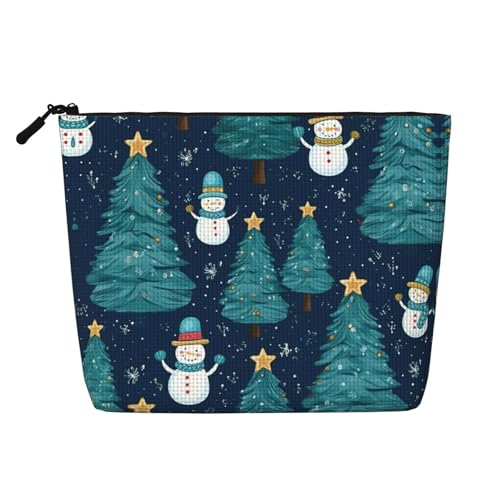 Make-up-Tasche aus künstlichem Hanf mit buntem Musikdruck, Reise-Kulturbeutel für Damen, tägliche Aufbewahrung, Geschäftsreisen und mehr, Weihnachts-Schneemann, Einheitsgröße von LLOTPQ
