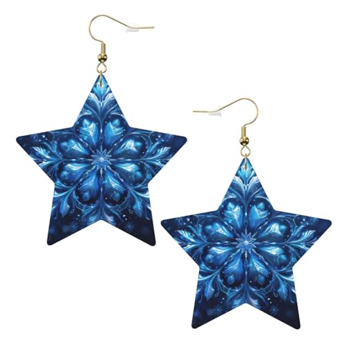 Weiße trendige Leder-Stern-Ohrringe für Damen – leicht, blau, Weihnachts-Schneeflocken-Druck, baumelnder Schmuck, Partygeschenke und Dekorationen, Einheitsgröße, Leder von LLOTPQ