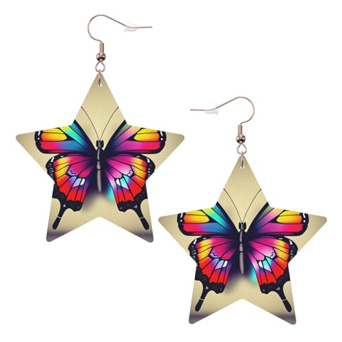 Weiße trendige Leder-Stern-Ohrringe für Damen – leichter, bunter Schmetterlingsdruck, baumelnder Schmuck, Partygeschenke und Dekorationen, Einheitsgröße, Leder Weiße trendige Leder-Stern-Ohrringe für Damen – leichter, bunter Schmetterlingsdruck, baumelnder Schmuck, Partygeschenke und Dekorationen, Einheitsgröße, Leder von LLOTPQ