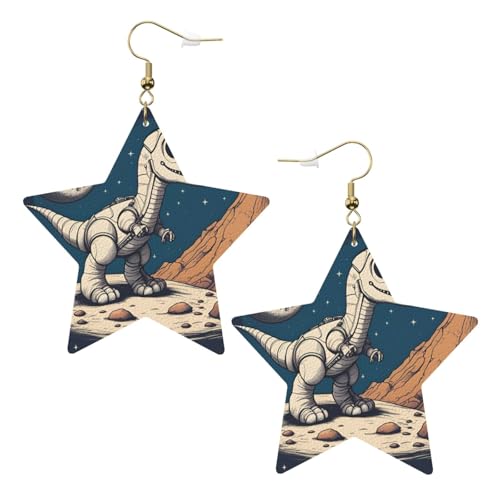 Weiße trendige Leder-Stern-Ohrringe für Frauen – leicht, lustig, Astronaut, Dinosaurier, Rocke-Druck, baumelnder Schmuck, Partygeschenke und Dekorationen, Einheitsgröße, Leder von LLOTPQ