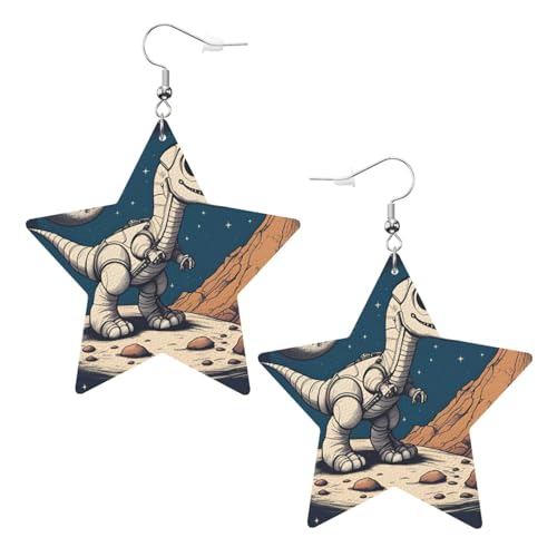 Weiße trendige Leder-Stern-Ohrringe für Frauen – leicht, lustig, Astronaut, Dinosaurier, Rocke-Druck, baumelnder Schmuck, Partygeschenke und Dekorationen, Einheitsgröße, Leder von LLOTPQ
