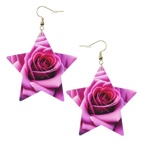 Weiße trendige Leder-Stern-Ohrringe für Frauen – leichte lila Rose Blumendruck, baumelnder Schmuck, Partygeschenke und Dekorationen, Einheitsgröße, Leder Weiße trendige Leder-Stern-Ohrringe für Frauen – leichte lila Rose Blumendruck, baumelnder Schmuck, Partygeschenke und Dekorationen, Einheitsgröße, Leder von LLOTPQ
