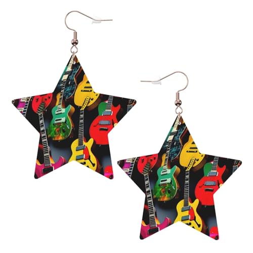 Weiße trendige Leder-Stern-Ohrringe für Frauen – leichter, bunter Gitarren-Druck, baumelnder Schmuck, Partygeschenke und Dekorationen, Einheitsgröße, Leder Weiße trendige Leder-Stern-Ohrringe für Frauen – leichter, bunter Gitarren-Druck, baumelnder Schmuck, Partygeschenke und Dekorationen, Einheitsgröße, Leder von LLOTPQ