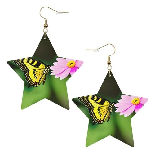 Weiße trendige Leder-Stern-Ohrringe für Frauen – leichter Frühlingsblumen-Schmetterlings-Druck, baumelnder Schmuck, Partygeschenke und Dekorationen, Einheitsgröße, Leder Weiße trendige Leder-Stern-Ohrringe für Frauen – leichter Frühlingsblumen-Schmetterlings-Druck, baumelnder Schmuck, Partygeschenke und Dekorationen, Einheitsgröße, Leder von LLOTPQ