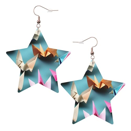 Weiße trendige Leder-Stern-Ohrringe für Frauen – leichter Origami-Papierkranichdruck, baumelnder Schmuck, Partygeschenke und Dekorationen, Einheitsgröße, Leder Weiße trendige Leder-Stern-Ohrringe für Frauen – leichter Origami-Papierkranichdruck, baumelnder Schmuck, Partygeschenke und Dekorationen, Einheitsgröße, Leder von LLOTPQ