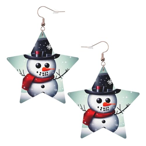Weiße trendige Leder-Stern-Ohrringe für Frauen – leichter Weihnachts-Schneemann-Druck, baumelnder Schmuck, Partygeschenke und Dekorationen, Einheitsgröße, Leder von LLOTPQ