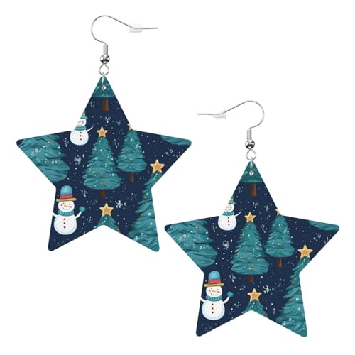 Weiße trendige Leder-Stern-Ohrringe für Frauen – leichter Weihnachts-Schneemann-Druck, baumelnder Schmuck, Partygeschenke und Dekorationen, Einheitsgröße, Leder von LLOTPQ