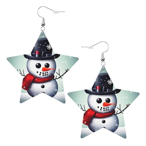Weiße trendige Leder-Stern-Ohrringe für Frauen – leichter Weihnachts-Schneemann-Druck, baumelnder Schmuck, Partygeschenke und Dekorationen, Einheitsgröße, Leder von LLOTPQ