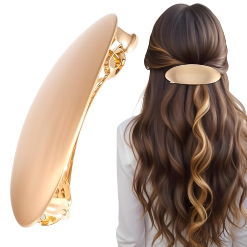 1 Stück Metall Haarspange-Golden,Einfache Französische Haarspange,Ovale Haarspangen Damen,Haarklammer Klein Flach für Frauen Mädchen,Dünnes Haar,Dickes Haar(3 Zoll) von LLOUSSAK