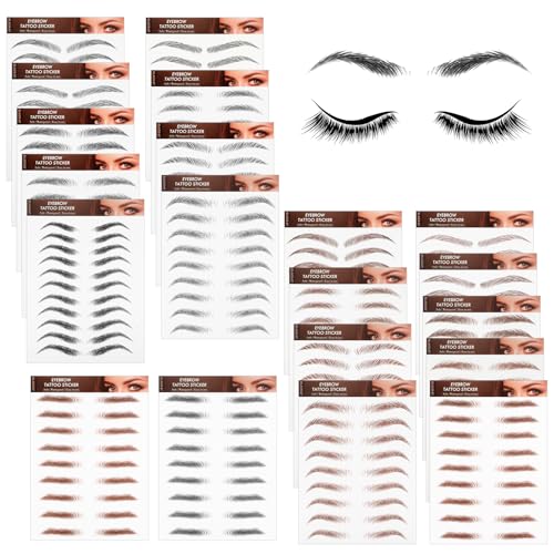 20 Blätter 6D Augenbrauen Tattoo Aufkleber, Wasserfeste Augenbrauen Tattoos Augenbrauenbogen-Formschablonen Natürliche Augenbrauen-Transfer-Aufkleber Tattoos für Mädchen Frauen (Schwarz Braun) von LLOUSSAK