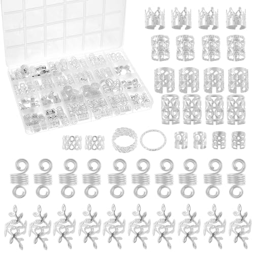 220 Stück Dreadlocks Haarschmuck, Haarschmuck Silber Haarringe Metall-Haarperlen Clips Verstellbarer Metall Braids Zubehör für Frauen Mädchen Haarzopf-Dekoration 220 Stück Dreadlocks Haarschmuck, Haarschmuck Silber Haarringe Metall-Haarperlen Clips Verstellbarer Metall Braids Zubehör für Frauen Mädchen Haarzopf-Dekoration von LLOUSSAK