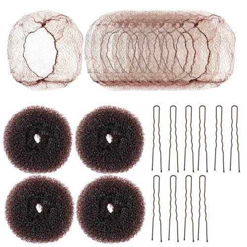 24 Stück Donut Dutt Maker Set, Duttkissen Kinder Duttkissen Klein mit Unsichtbarem Haarnetz und U-förmige Haarnadel Mädchen Hochsteckfrisuren Zubehör für Kurze und Dünnes Haar Balletttänzerin von LLOUSSAK