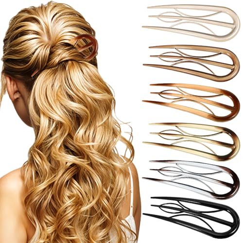 6 Stück U-förmige Haarnadeln, Französische Haarspangen große Harz-Doppeleinlage U-förmige-Haarspangen Vintage Hairpin Clip für Frauen-Styling-Haar-Accessoires Weihnachtsgeschenke Haar-Styling-Hilfen von LLOUSSAK