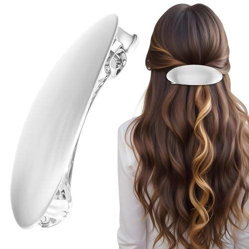 1 Stück Metall Haarspange-Silber,Einfache Französische Haarspange,Ovale Haarspangen Damen,Haarklammer Klein Flach für Frauen Mädchen,Dünnes Haar,Dickes Haar(3 Zoll) von LLOUSSAK