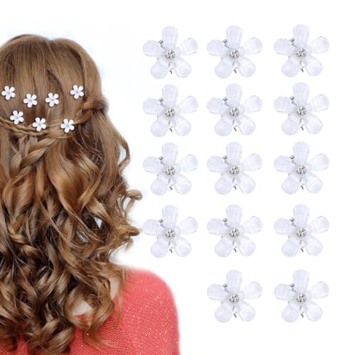 10 Stück weiße Mini Blumen Haarspangen, Brautschmuck Blumen Haarnadeln, Blumen Haarnadeln, Dekorative Haarspangen, Haarschmuck für Mädchen Brautfrisur Kommunion Party von LLOUSSAK
