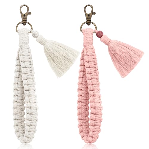 LLOUSSAK 2 Stück Schlüsselanhänger Makramee mit Quaste,Boho Schlüsselanhängers Stoff,Schlüsselband Kurz,Schlüsselanhänger Damen von LLOUSSAK