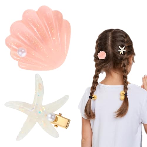 Seestern Haarspangen-Set, 2 Stück Muschel-Haarschmuck, Meerjungfrau Haarspangen für Frauen und Mädchen, Muschel-Haarschmuck für Strand, Hochzeit, Party (Rosa und Weiß) von LLOUSSAK