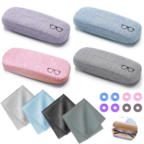 LLTLGF 4 Stück Hartschalen-Brillenetui, Hartschalen-Brillenetui aus tragbarem Leinenstoff, Tragbares Brillenschutzetui Mit Mikrofasertuch, Brillenetuis von Für Männer Frauen Kinder von LLTLGF