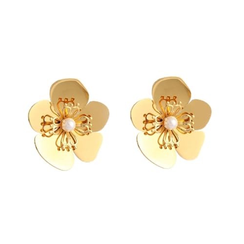 LLYANZ Modischer Damenring aus Edelstahl mit Perlen in Blumenform, verstellbar, Edelstahl, Edelstein Na von LLYANZ