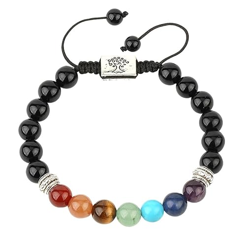 Edelstein Armband Damen, 7-Chakra-Armbänder Aus Natürlichem Edelstein Schwarzer Onyx Reiki-Yoga-Armband Mit Geschnitztem Lebensbaum-Anhänger, Verstellbares Geflochtenes Armband Für Männer Und F Edelstein Armband Damen, 7-Chakra-Armbänder Aus Natürlichem Edelstein Schwarzer Onyx Reiki-Yoga-Armband Mit Geschnitztem Lebensbaum-Anhänger, Verstellbares Geflochtenes Armband Für Männer Und F von LLYANZZ