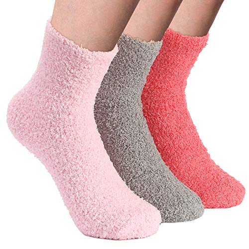 LLZ.COQUE 3 Paar Kuschelsocken Damen flauschige Socken Mädchen Korallenfleece Plüschsocken Warme Dicke Haussocken Frau Winter-/Weihnachtssocken von LLZ.COQUE