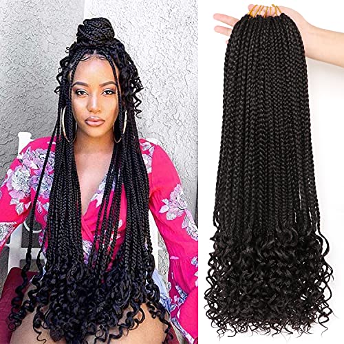 7 Packungen/Lot Crochet Braids Box Braids Goddess Box Braids Crochet Hair with Curly Ends 3S Wavy Crochet Braids Crochet Hair Extensions for Black Women (24 Inch (Pack of 7), 1B) von LLZBEAUTYHair