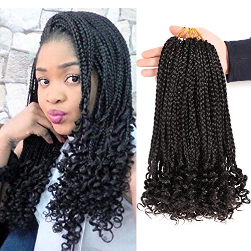 7 Packungen/Lot Crochet Braids Box Braids Goddess Box Braids Crochet Hair with Curly Ends 3S Wavy Crochet Braids Crochet Hair Extensions for Black Women (35,6 cm #1B) von LLZBEAUTYHair