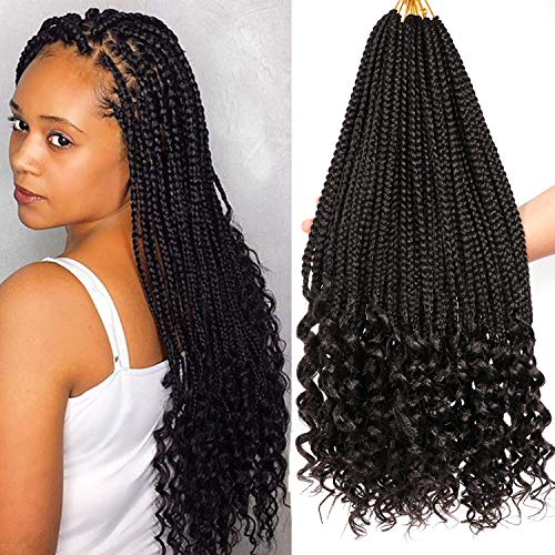 7 Packungen Box Braids Extensions Haar gelocktes Häkelhaar Extensions gehäkelte Zöpfe Haarverlängerungen Göttin Zöpfe Häkelhaar Extensions für schwarze Frauen (45,7 cm #1B) von LLZBEAUTYHair