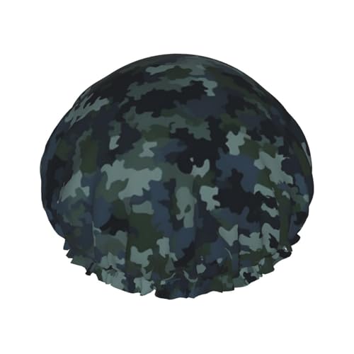 Camouflage-Muster, Duschhaube, doppellagig, wasserdicht, wiederverwendbar, elastisch, für Damen und Herren von LLaviD