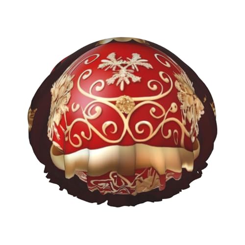 Duschhaube mit Weihnachtskugel, goldene Glocke, doppellagig, wasserdicht, wiederverwendbar, elastisch, für Damen und Herren von LLaviD